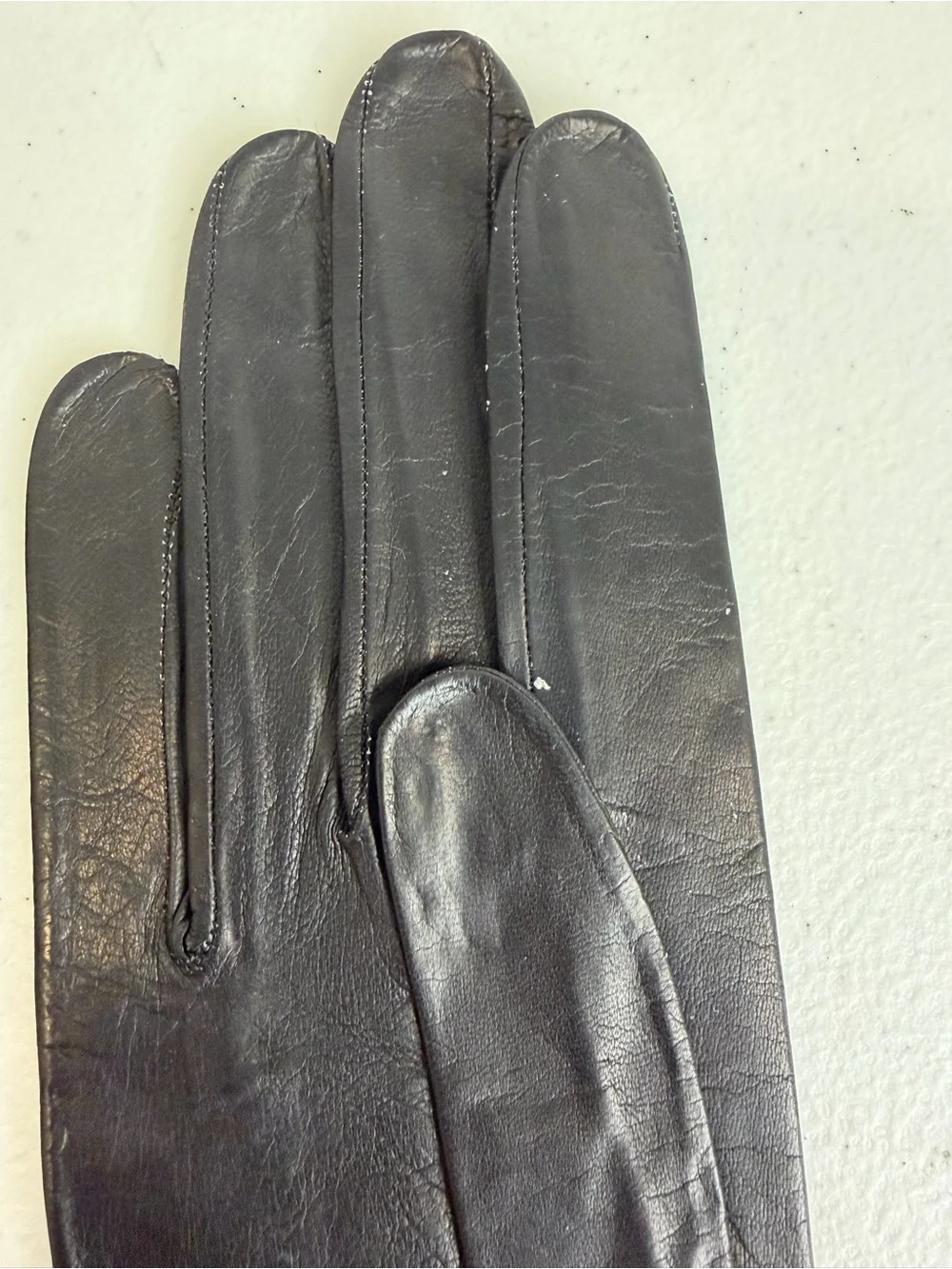 Vintage Christian Dior Black Leather Gloves Rolled Cuff Size 7½